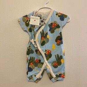Apple Park Blue Cactus Print Baby Wrap Romper